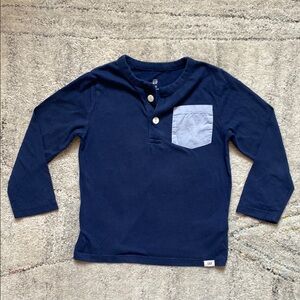 GAP Kids Navy Long Sleeve Henley Shirt with Contrast Pocket